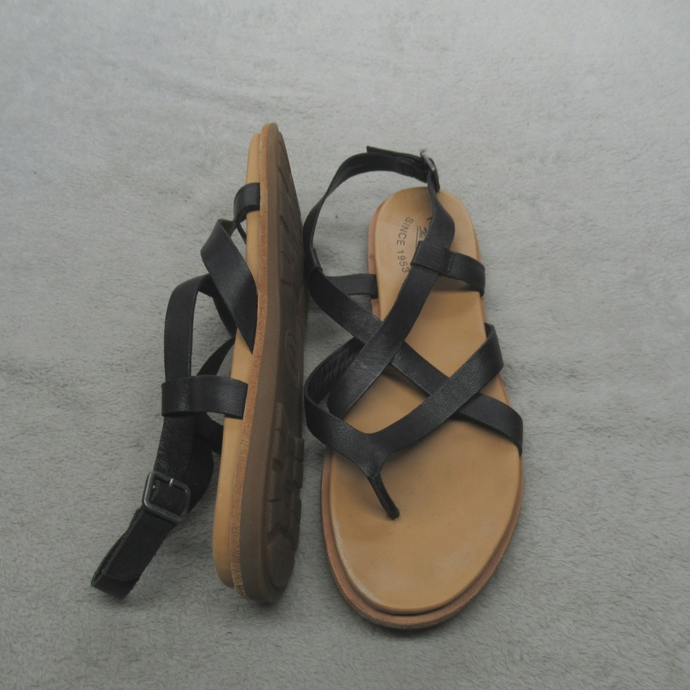 Kork-Ease Black Strappy Toe-Loop Leather Sandals